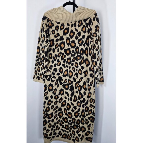 Midnight Velevet Mock Turtle Neck Animal Print Sweater Dress-Tan Multiprint-SZ M - Picture 3 of 9